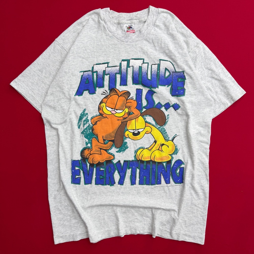 VTG Late 70s Garfield Attitude Is Everything T-Shirt Fruit of the Loom‎ Gray L